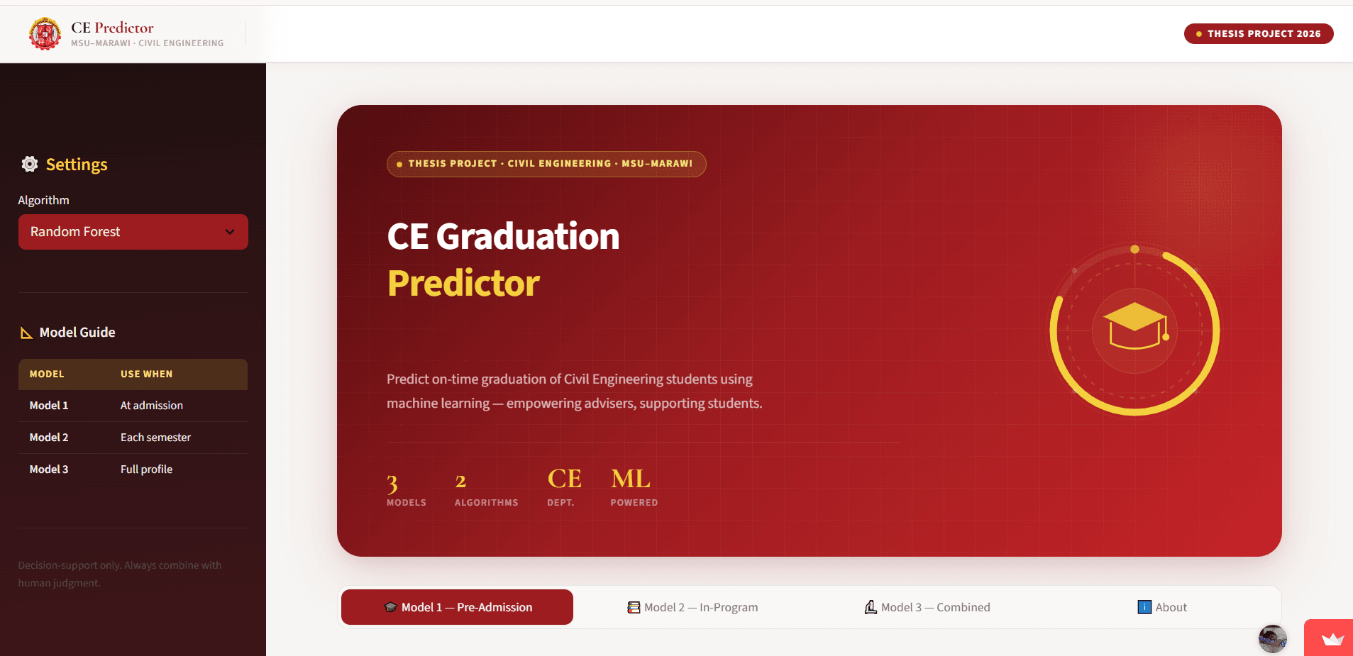CE Graduation Predictor screenshot