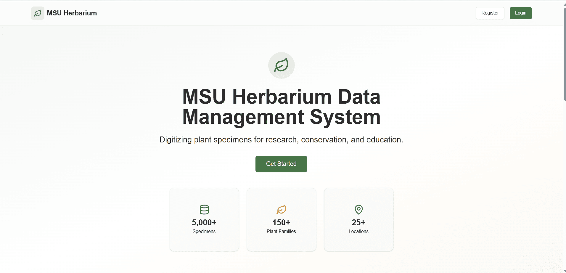 MSU Herbarium Management System screenshot